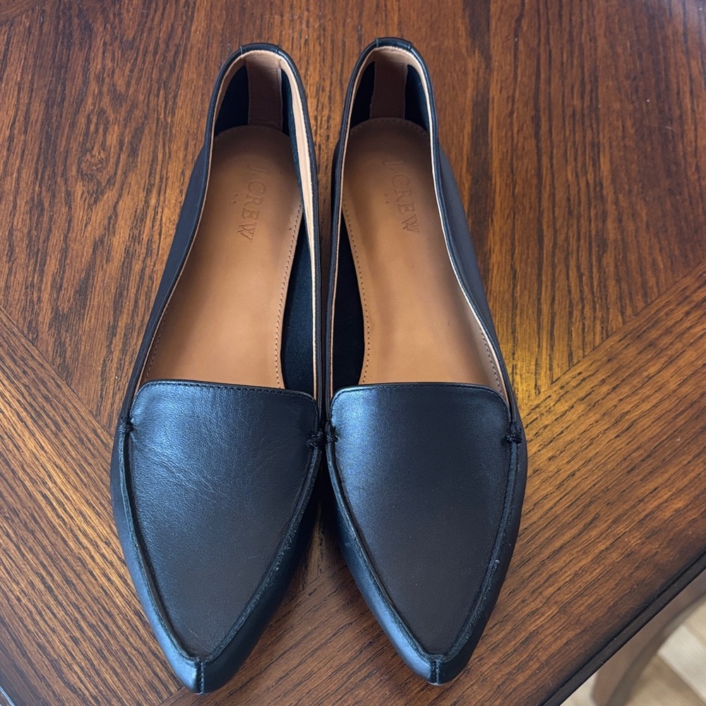 J. Crew Black Pointed Leather Flats